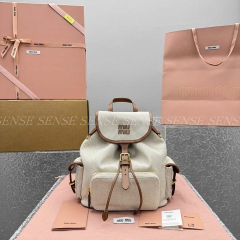 미우미우 캔버스 가죽 백팩 M